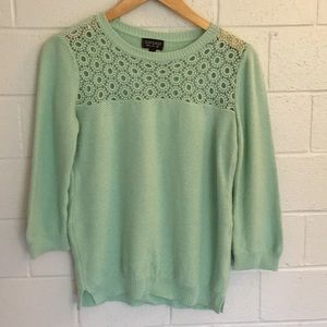 Top Shop mint green sweater with lace detail